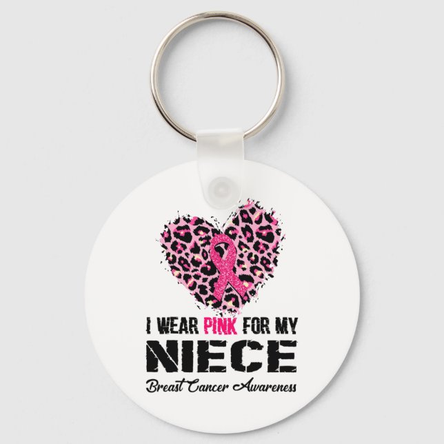 Bära Rosa för min systerdotter Breast Cancer Aware Nyckelring (Framsida)
