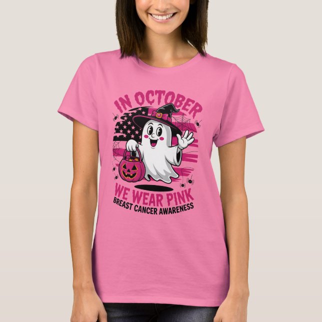 Bära Rosa Ghost Halloween Breast Cancer T- Shirt T Shirt (Framsida)