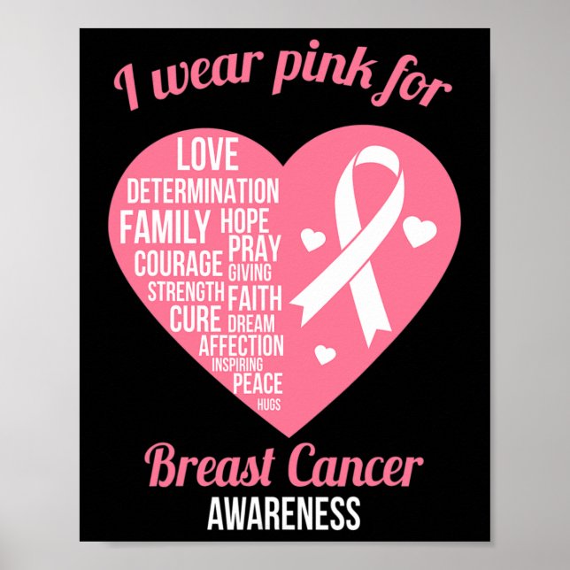 Bära Rosa Ribbon Heart Coola Bröstcancer Awaren Poster (Framsidan)