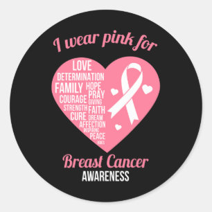 Bära Rosa Ribbon Heart Coola Bröstcancer Awaren Runt Klistermärke