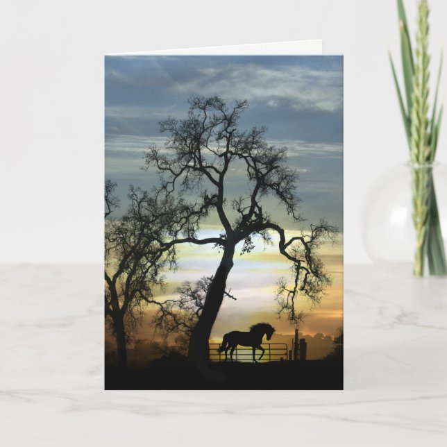Bara säga Hej Horse and Oak Träd Card Kort (Framsida)