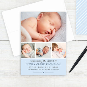 Bara Sweet Blue Pojke Photo Collage Birth Meddelande