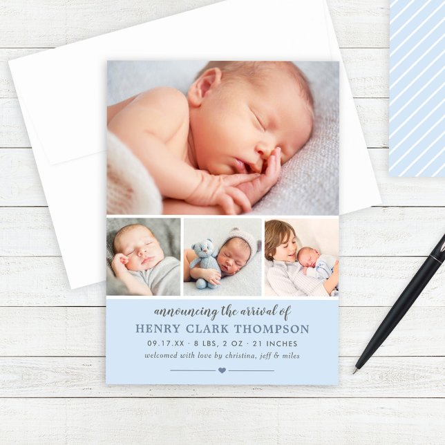 Bara Sweet Blue Pojke Photo Collage Birth Meddelande (Skapare uppladdad)