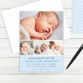 Bara Sweet Blue Pojke Photo Collage Birth Meddelande