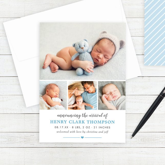 Bara Sweet Blue Pojke Photo Collage Birth Meddelande (Skapare uppladdad)