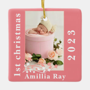 Bara Sweet Rosa Flicka Photo 1st christmas Julgransprydnad Keramik