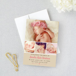 Bara Sweet Rosa Flicka Photo Collage Birth Meddelande
