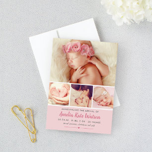 Bara Sweet Rosa Flicka Photo Collage Birth Meddelande