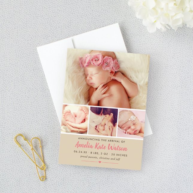 Bara Sweet Rosa Flicka Photo Collage Birth Meddelande (Skapare uppladdad)