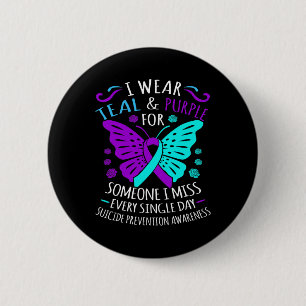 Bära Teal and Lila Lycklig Suicide Awareness Suppo Knapp