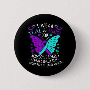 Bära Teal and Lila Lycklig Suicide Awareness Suppo Knapp