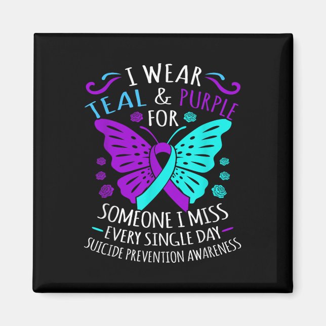 Bära Teal and Lila Lycklig Suicide Awareness Suppo Magnet (Framsidan)