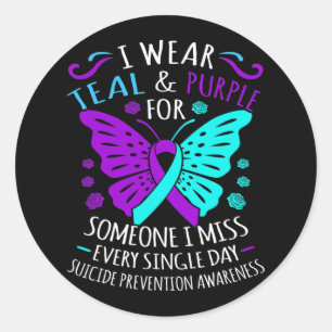 Bära Teal and Lila Lycklig Suicide Awareness Suppo Runt Klistermärke