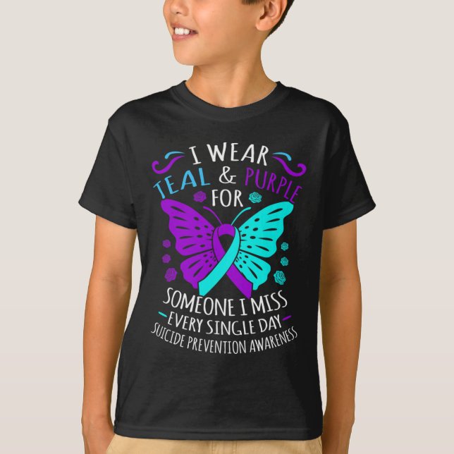 Bära Teal and Lila Lycklig Suicide Awareness Suppo T Shirt (Framsida)