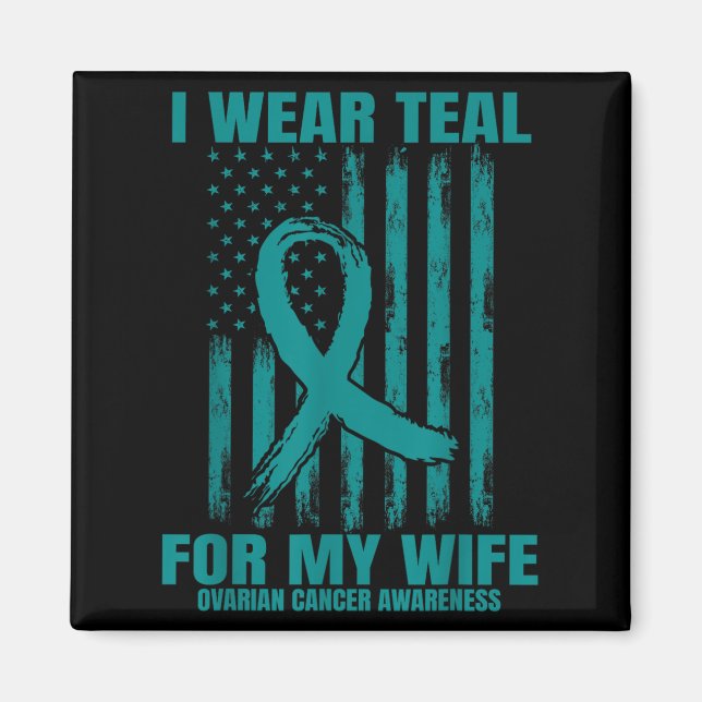 Bära Teal Ribbon Maka Ovarian Cancer Awareness Fla Magnet (Framsidan)