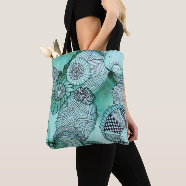 Bara Teal Tote Bag Tygkasse (Närbild)