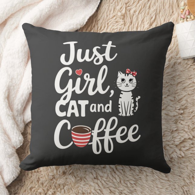Bara Tjej Katt Och Kaffe Kudde (Filt)