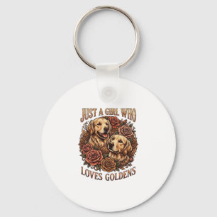 Bara tjej som älskar Golden Hund Rosor_1 Nyckelring