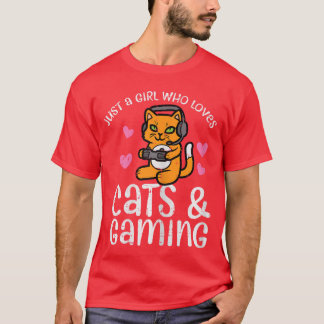 Bara tjej som älskar katter spelar söt spelare kvi t shirt