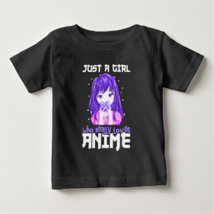 Bara tjej som verkligen älskar anime i lila t shirt