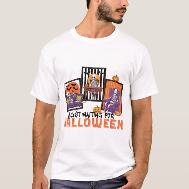 Bara väntar Halloween Höststämning T Shirt (Framsida)