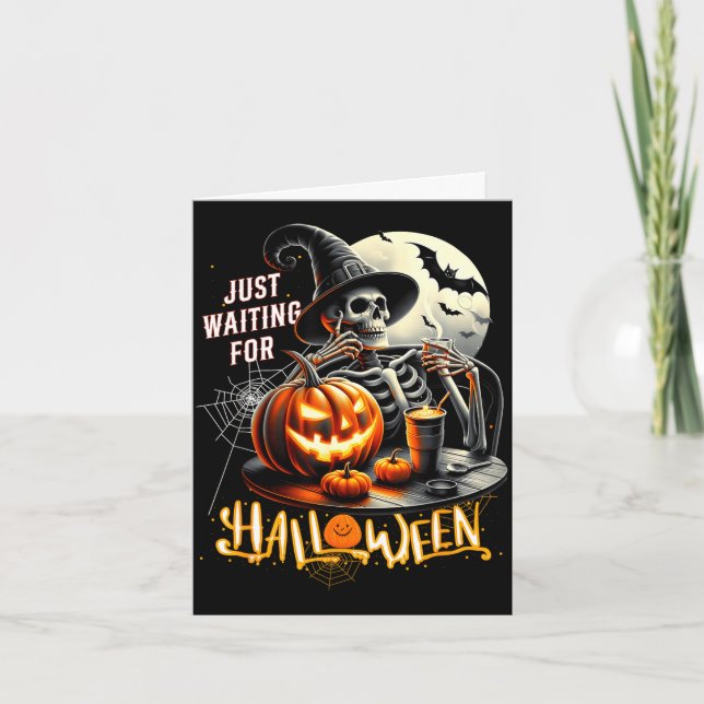 Bara väntar på halloween skelett häxa pumpa kort (Framsida)