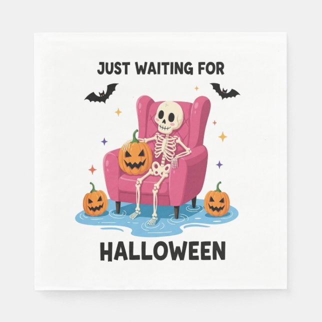 Bara väntar på Halloween-skelett Pappersservett (Framsidan)