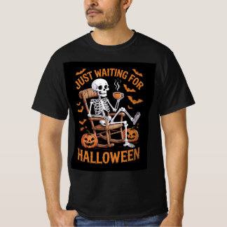 Bara väntar på Halloween skelett spöklik säsong T Shirt