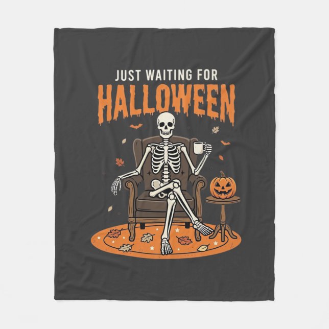 Bara väntar på Halloween skelettdesign_1 Fleecefilt (Framsidan)