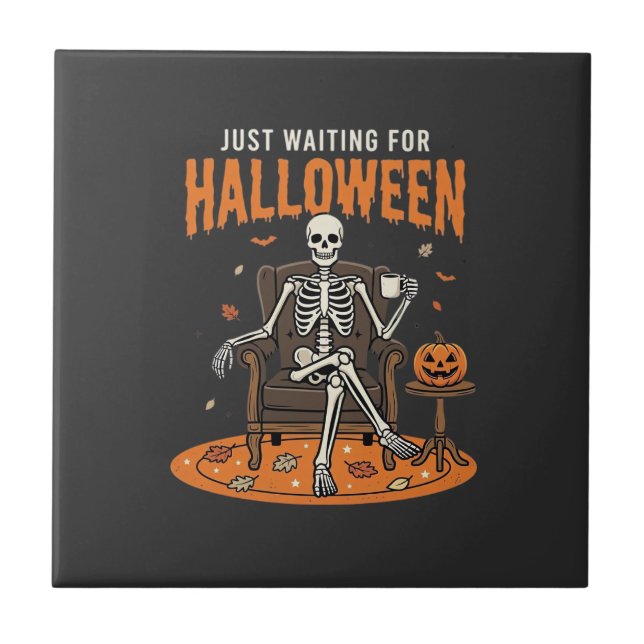 Bara väntar på Halloween skelettdesign_1 Kakelplatta (Framsidan)