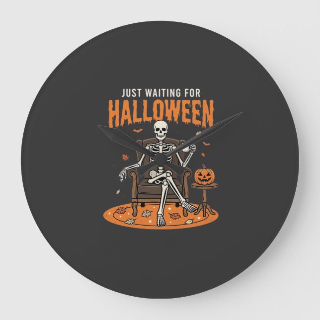 Bara väntar på Halloween skelettdesign_1 Stor Klocka (Framsida)