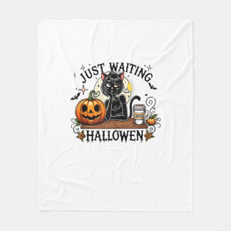 Bara väntar på Halloween Svart katt dam Iskaffe Fleecefilt