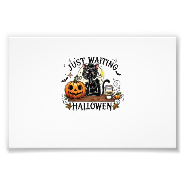 Bara väntar på Halloween Svart katt dam iskaffe Fototryck (Framsidan)