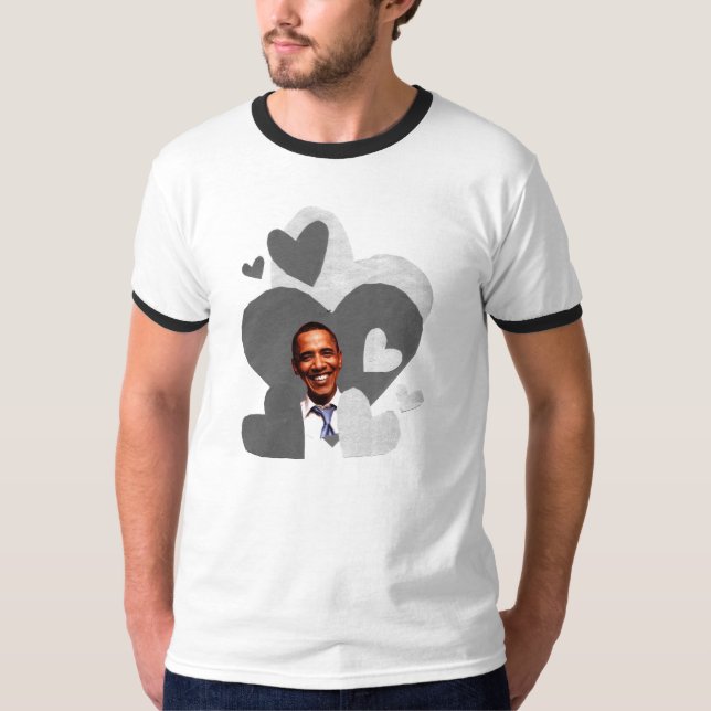 Barack collagemanar svart t-skjorta för ringer t shirt (Framsida)