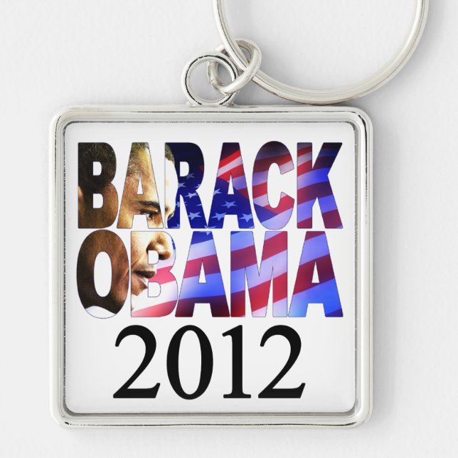Barack Obama 2012 profilerar utklipp Keychain Fyrkantig Silverfärgad Nyckelring (Framsidan)