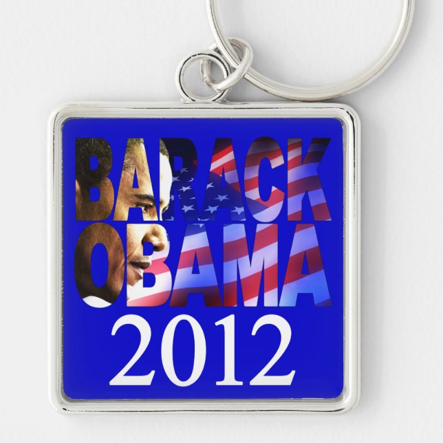 Barack Obama 2012 profilerar utklipp Keychain Fyrkantig Silverfärgad Nyckelring (Framsidan)