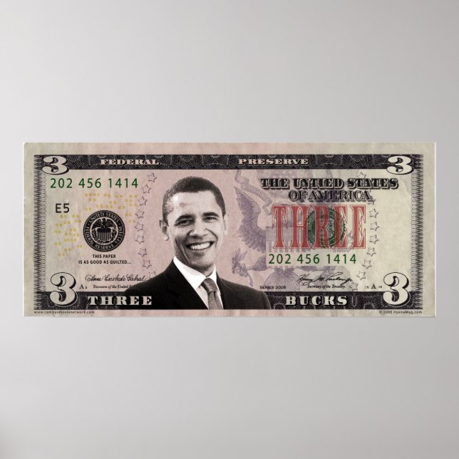 Barack Obama $3 Bill Poster (Framsidan)
