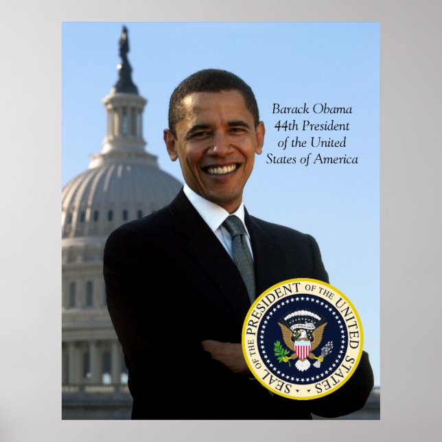 Barack Obama 44 Pres Porträtt & Officiell Pres Sea Poster (Framsidan)