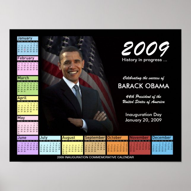 Barack Obama-affisch med 2009-kalender Poster (Framsidan)