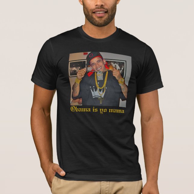 Barack-Obama-Bling-Bling-25322 Obama är yomamman Tee Shirt (Framsida)