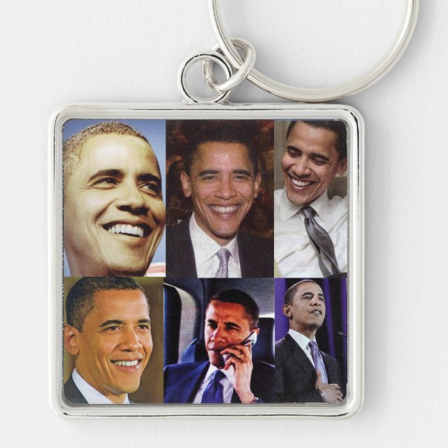 BARACK OBAMA COLLAGEkeychain Fyrkantig Silverfärgad Nyckelring (Framsidan)