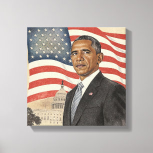 Barack Obama framför amerikansk flagga och Capitol Canvastryck