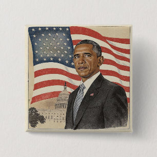 Barack Obama framför amerikansk flagga och Capitol Knapp