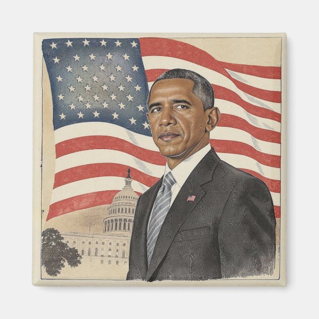 Barack Obama framför amerikansk flagga och Capitol Magnet (Framsidan)