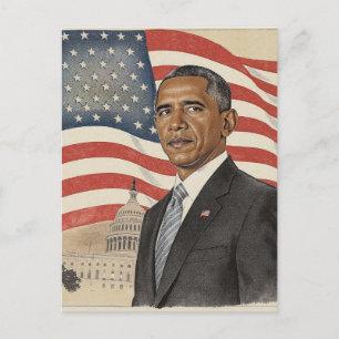 Barack Obama framför amerikansk flagga och Capitol Vykort