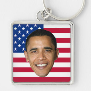 Barack Obama Fyrkantig Silverfärgad Nyckelring