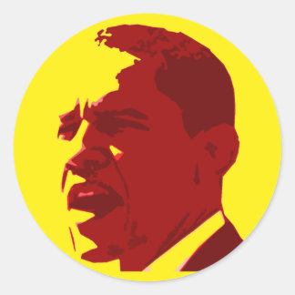 Barack Obama Gult och Red Profile Stickers Runt Klistermärke