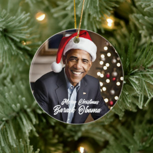 Barack Obama i jultomten Julgransprydnad Keramik
