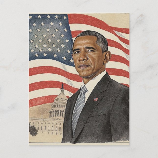 Barack Obama in front of American Flag and Capitol Vykort (Framsida)