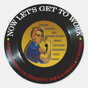 BARACK OBAMA INAUGURATION VINYL RUNT KLISTERMÄRKE